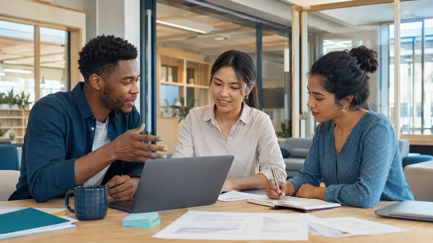 Early-career professionals collaborating on an application project