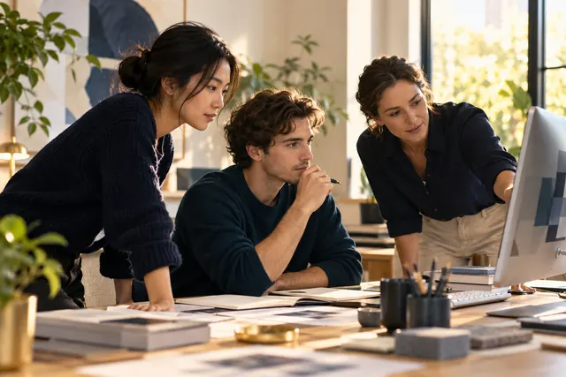 Interns working with a mentor in a modern office