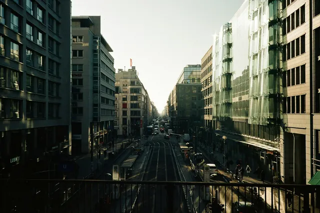 Tram tracks and buildings on a Berlin street
