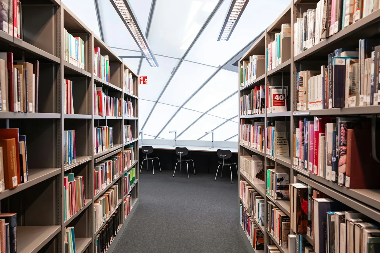 Book-lined reading space in a Berlin library